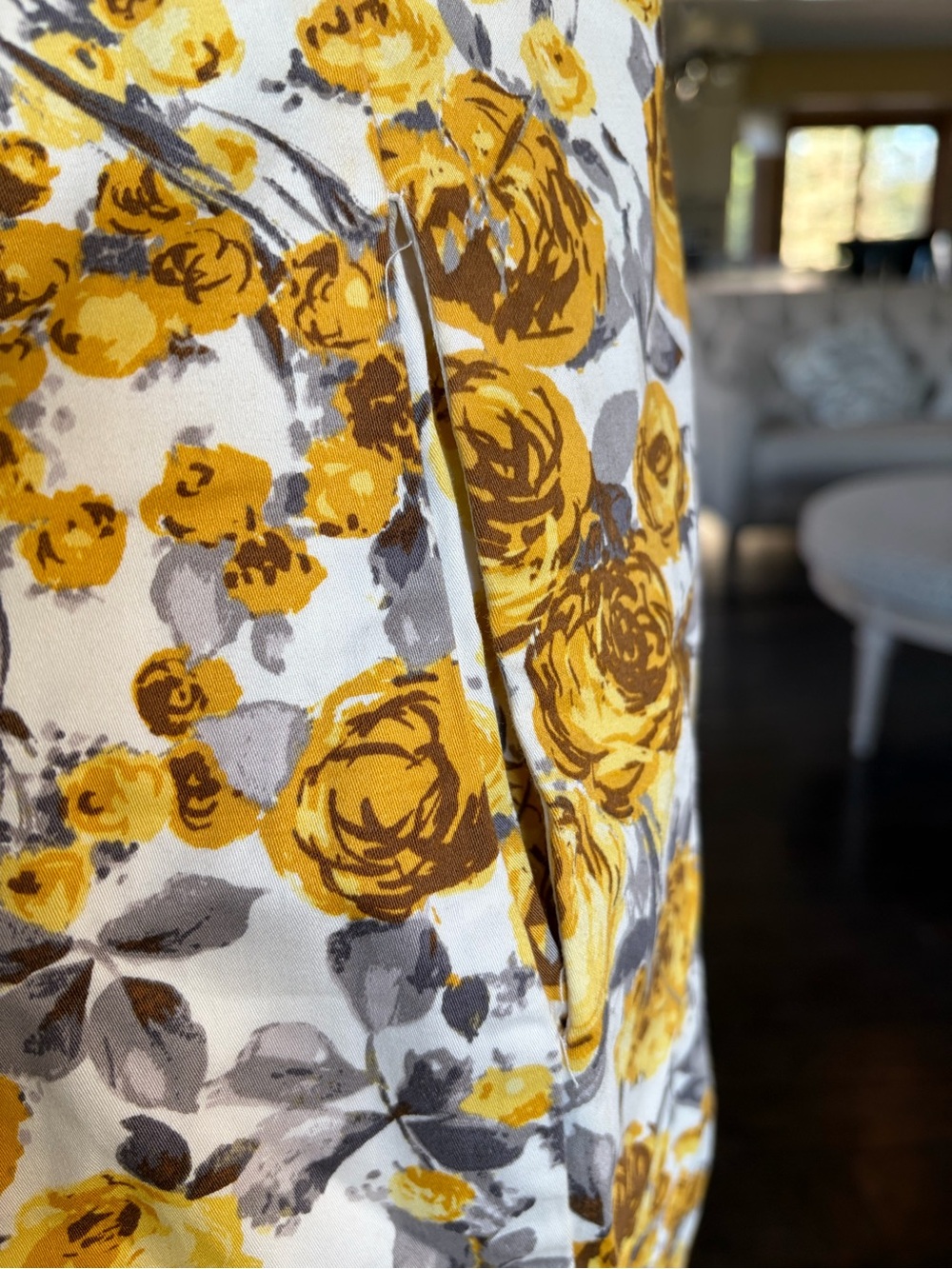 B. Smart Yellow/Gray Floral Strapless Sundress Sz 10 Cotton Pockets Vintage Y2K - Picture 7 of 10